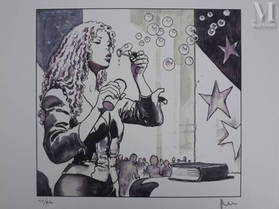 dessin représentant une femme en train de faire des bulles devant un miroir