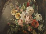 une image d'une peinture de fleurs dans un vase sur une table