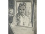 painting of a woman holding a cat in her arms in front of a window