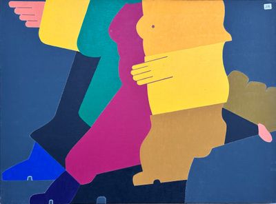 a painting of a group of people holding hands together