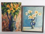 painting of a vase of flowers and a painting of a vase of daffodils