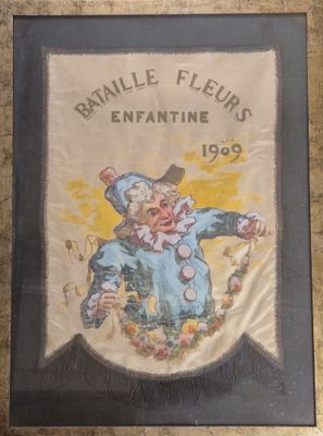 tableau représentant un clown en costume bleu sur fond jaune