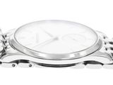 silver watch on a white background with a chain around it