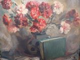 une peinture de fleurs dans un vase sur une table