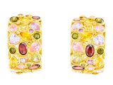 une photo représentant une paire de boucles d'oreilles en or ornées de pierres multicolores