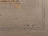 a drawing of a man sitting on a bench in a room