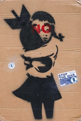 painting of a girl with a heart on a cardboard box with a sticker