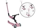 la trottinette rose se trouve à côté d'une horloge sur un fond blanc