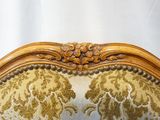 a close up of a chair with a floral pattern on it