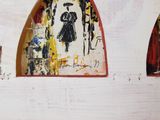 painting of a woman with an umbrella and a man with an umbrella on a wall