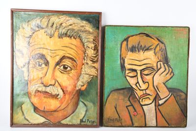 tableau représentant deux portraits, celui d'un homme et celui d'une femme, l'un portant une moustache et l'autre une moustache