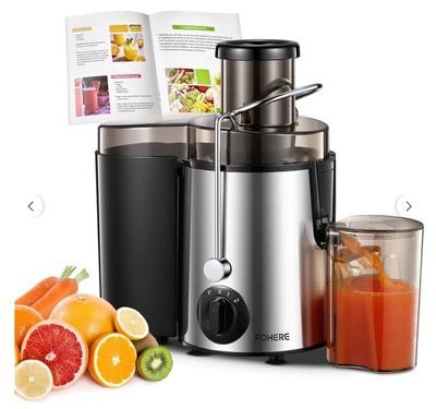 un extracteur de jus posé à côté de fruits et de légumes