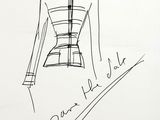 un dessin représentant une robe de femme avec un oiseau en arrière-plan