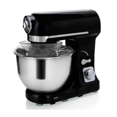 an image of a black and silver mixer on a white background