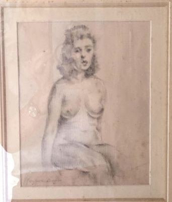 tableau représentant une femme nue assise sur un banc dans une pièce