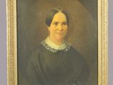 un tableau représentant une femme en robe noire avec un col blanc