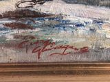 an oil painting of a man on a surfboard in the ocean