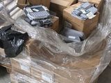 many boxes on a pallet in a warehouse