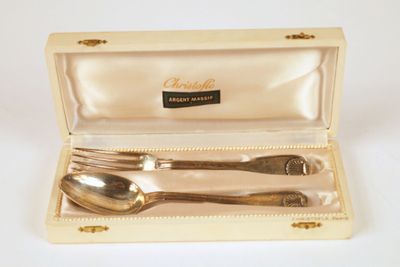 a silverware set in a box with a spoon and fork