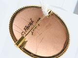 a picture of a gold brooch with a feather on it