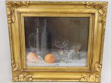 a picture of a picture of a still life with oranges and wine glasses