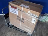 a cart with a box on it in the middle of a room