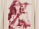 painting of a woman in a white shirt with a red tie