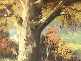 a painting of a large tree in the middle of a field