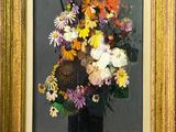 une peinture de fleurs dans un vase sur une table
