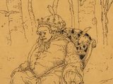 a drawing of a man sitting in a chair in the woods