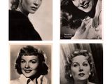 four black and white photos of a woman with different expressions