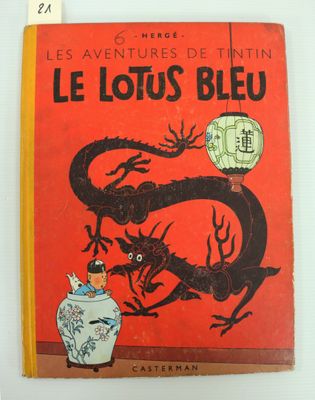 TINTIN, Le Lotus Bleu, éd Casterman, dos jaune, copyright 19…