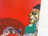 une photo d'un tableau représentant un vase rouge