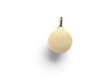 a close up of a gold pendant on a white background