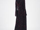 a black and red floral print dress with long sleeves