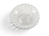 a clear glass bowl with a spiral design on it