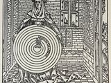 an image of a drawing of a woman in a room with a circular object