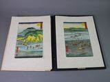 an open book with two pictures of people on a beach