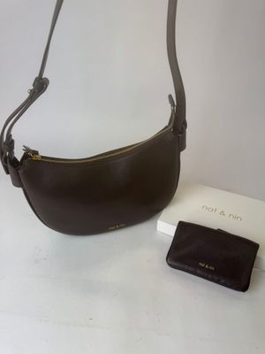 michael korsch brown leather shoulder bag with card holder