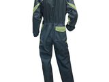 an image of a black and green work suit on a white background