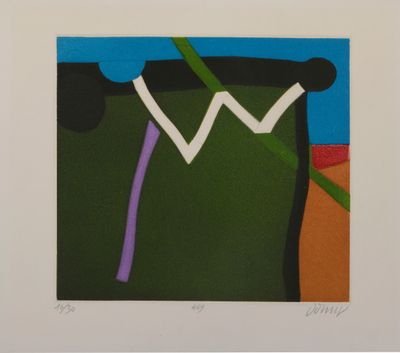 an image of a picture of a painting of a green and purple arrow