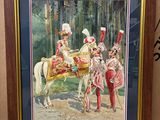 tableau encadré représentant un homme à cheval et une femme à cheval