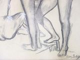 a drawing of a nude woman kneeling on the ground