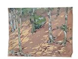 a painting of some trees and rocks in the woods