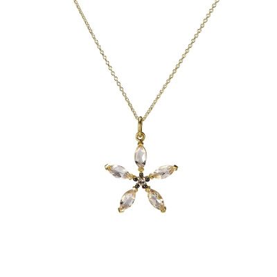 un collier plaqué or orné d'un pendentif en forme de fleur en cristal, monté sur une chaîne
