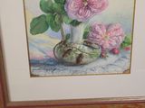 a picture of a painting of pink flowers in a vase