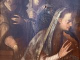 a painting on the wall of a church with a woman holding a baby