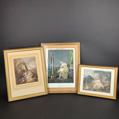 Ensemble de trois estampes et reproductions en couleurs d'ap… - Photo 1