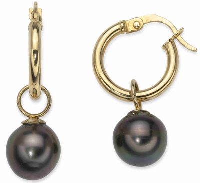 Boucles D’Oreille EN OR Jaune 18k, Perles Noires