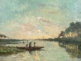 une image représentant un tableau où l'on voit deux personnes dans un bateau sur une rivière